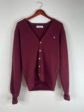 Vintage Christian Dior Monsieur Cardigan Sweater Size M Burgundy Maroon 80s